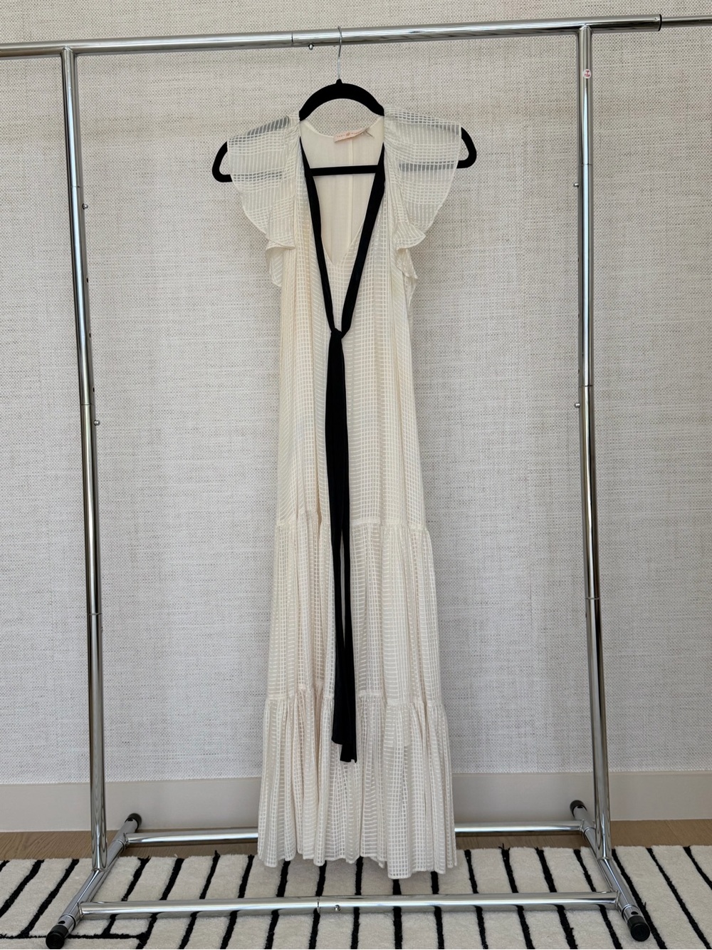 Tory Burch Cream Maxi Dress with Black Neck Tie